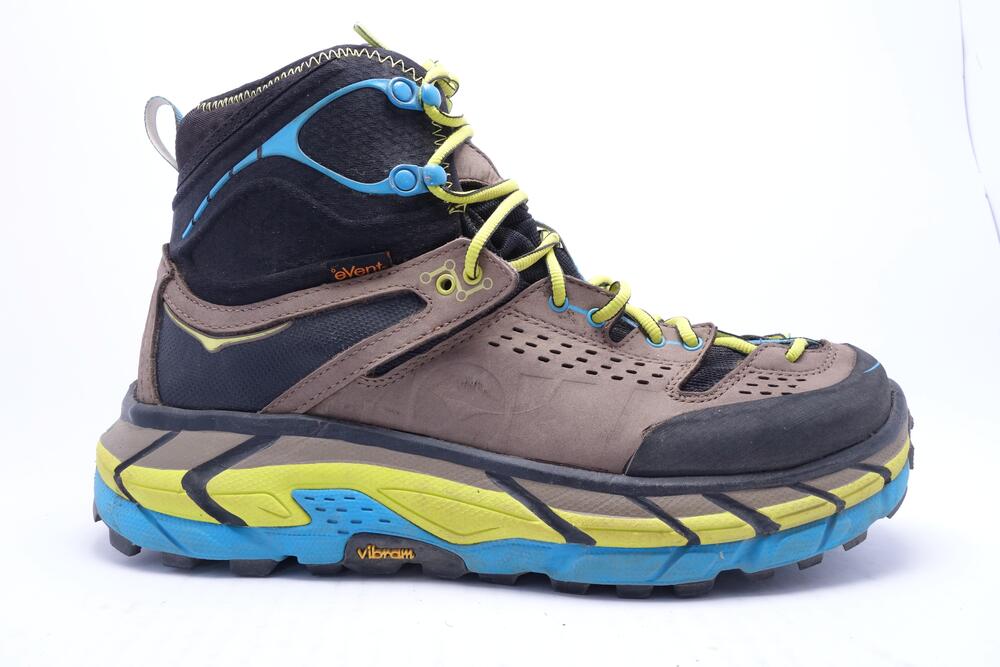 HOKA ONE ONE Tor Ultra Hi WP Boots Mens Size 9.5 Brown Leather Vibram Hiking